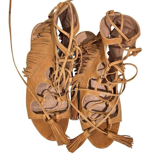 Singer Morrison Gladiator Tan Leather Fringe Tassel Sandals Size 6.5 - Picture 3 of 6